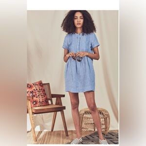 Faherty Gemina Linen short sleeve Dress Blue White Railroad Stripe Small